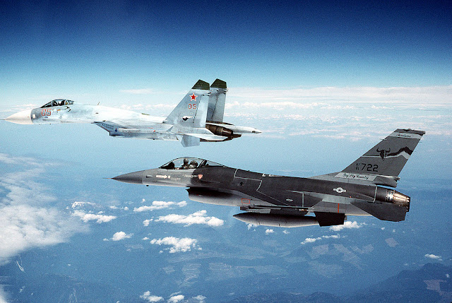 Su-27 and F-16 formation