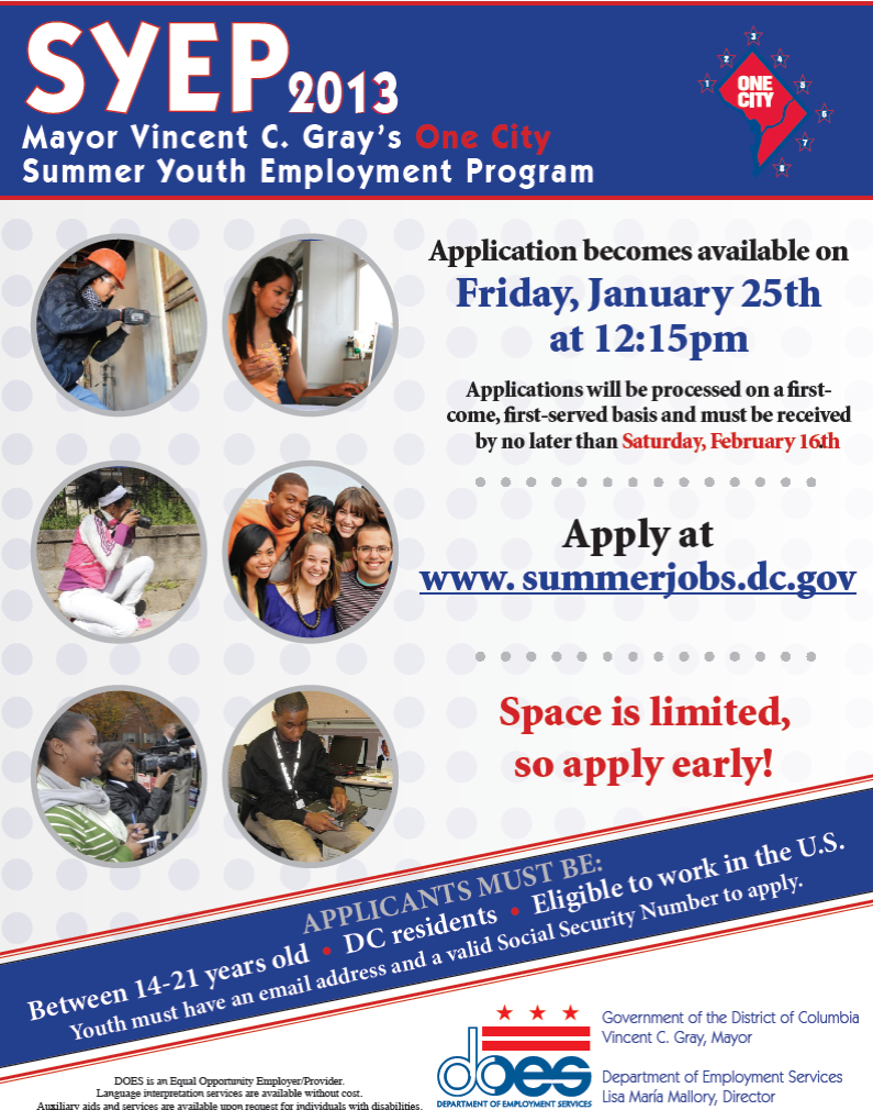 ... apply online at www summerjobs dc gov syep dates are july 1 august 9