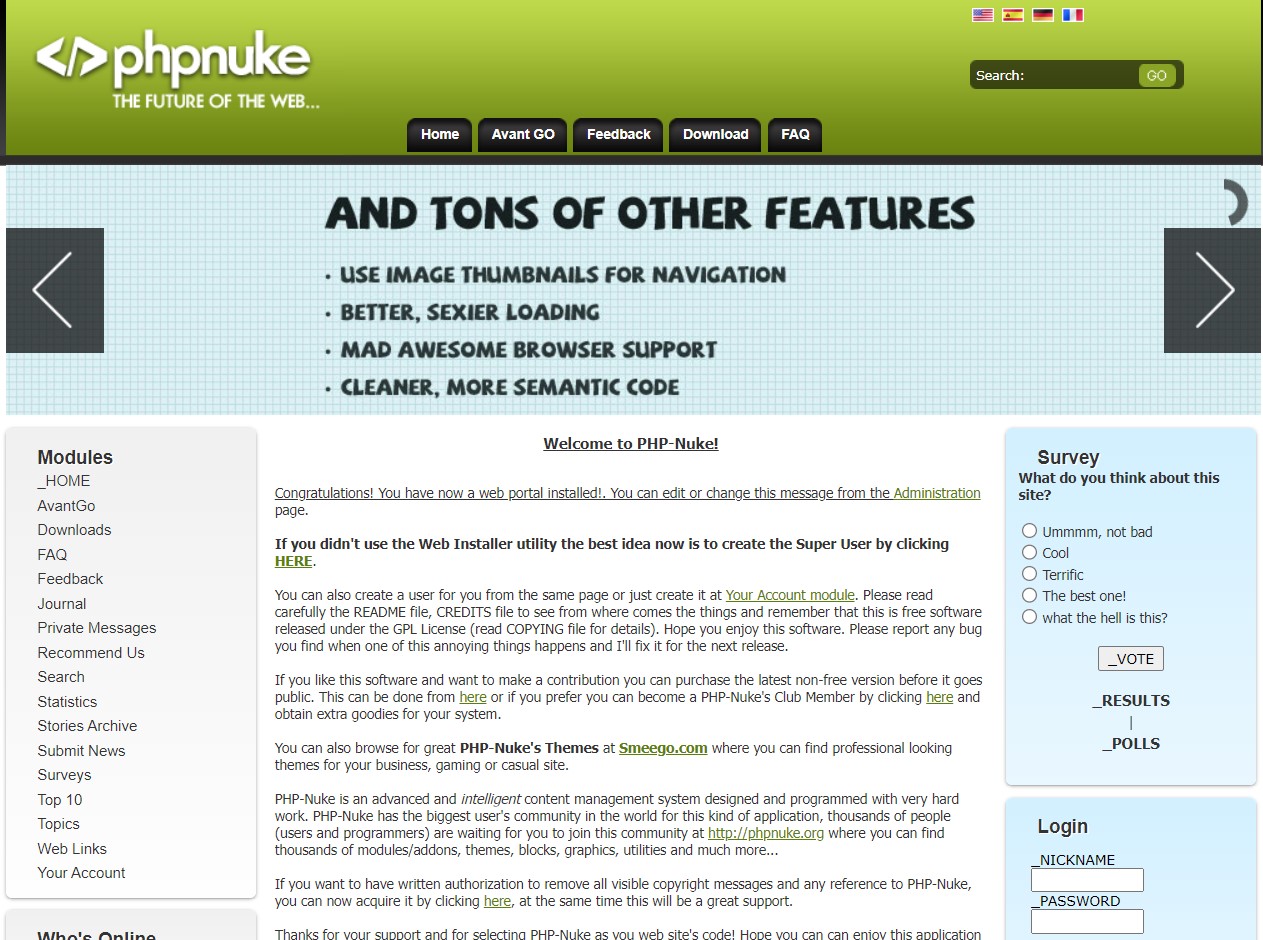 sample phpnuke website homepage