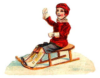 girl sledding sled winter snow image vintage illustration