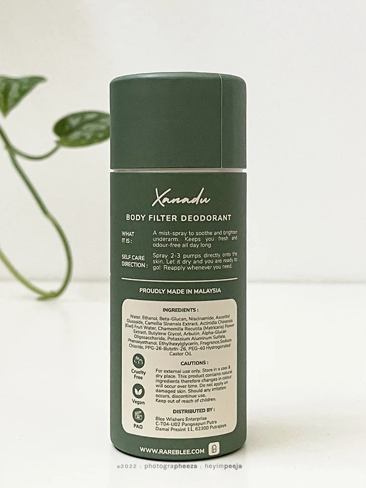 rareblee xanadu body filter deodorant review