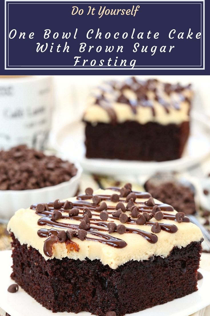 With just a handful of ingredients, this no fuss one bowl chocolate cake will quickly become one of your favorites! Top with a layer of brown sugar frosting or serve with a scoop of your favorite ice cream!