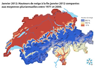 Hauteurs de neige relatives janvier 2012