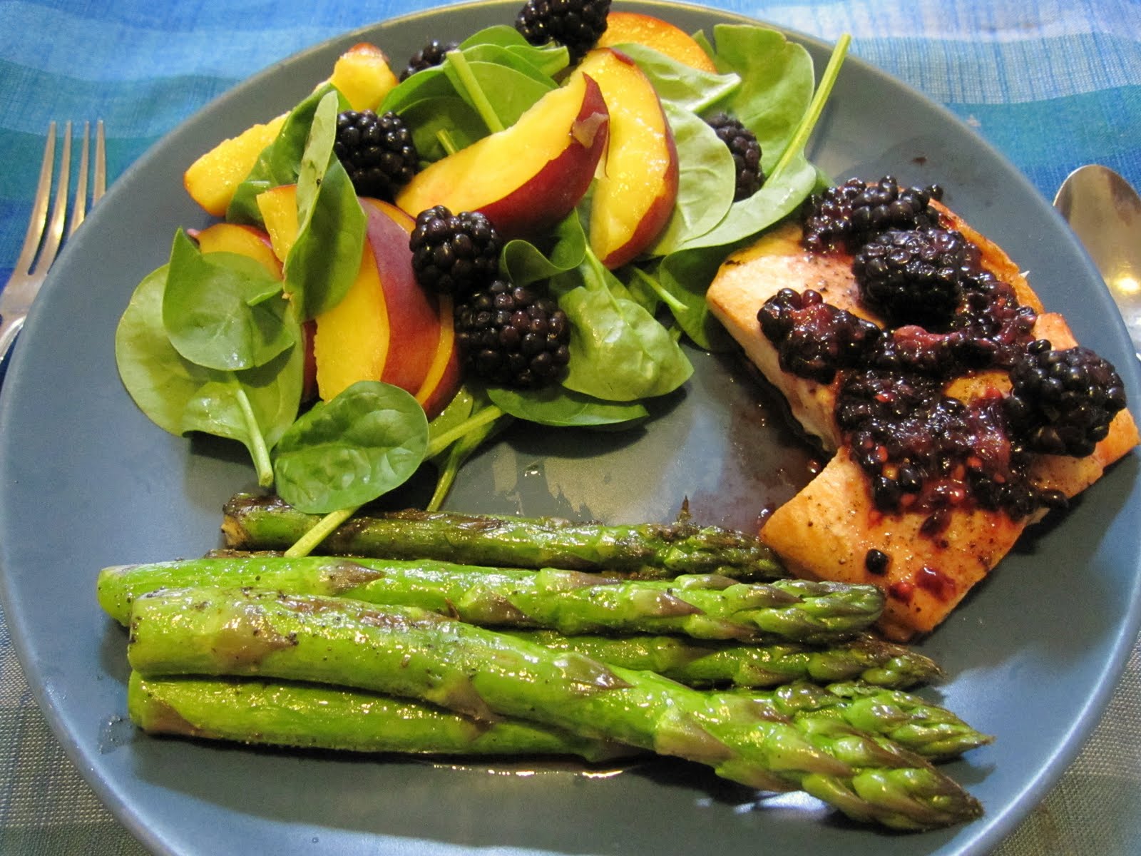 Kitchen Musings: Spinach, Asparagus & Salmon with Blackberry Glaze