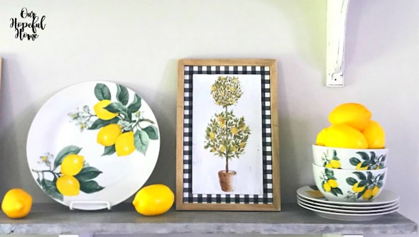 lemon plates bowls topiary buffalo check wall art