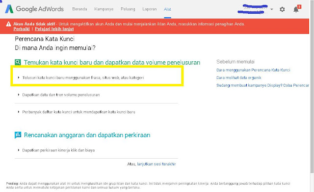 Cara menggunakan keyword planner