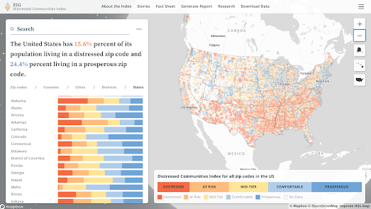 Map of the US showing the levels of well-being at zipcode level