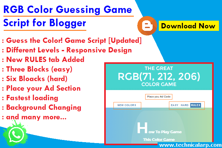 RGB Color Guessing Game Script for Blogger ~ Technical Arp