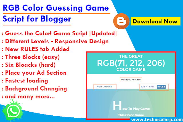 RGB Color Guessing Game JavaScript code Blogger Script