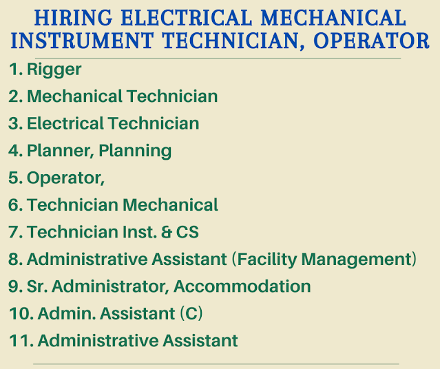 Hiring Electrical Mechanical Instrument Technician, Operator