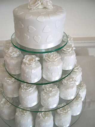 White Hearts And Flowers Mini Wedding Cakes by Maisie Fantaisie
