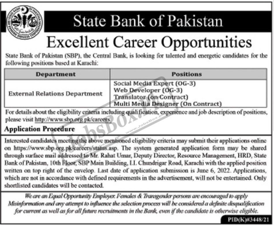 State Bank of Pakistan SBP Jobs 2022 in Pakistan