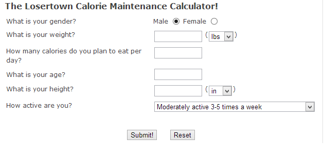 Losertown weight loss calculator