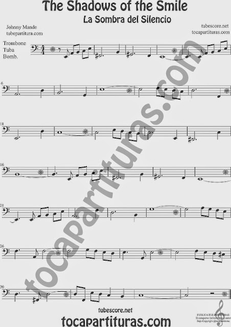 The Shadows of Your Smile Partitura de Trombón, Tuba Elicón y Bombardino Sheet Music for Trombone, Tube, Euphonium Music Scores La Sombra de tu Sonrisa