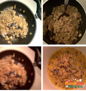 The first image shows a bowl of cooked quinoa and barley. The second image shows a pan filled with sautéed mushrooms and onions. The third image shows a creamy risotto mixture being stirred in a pot.