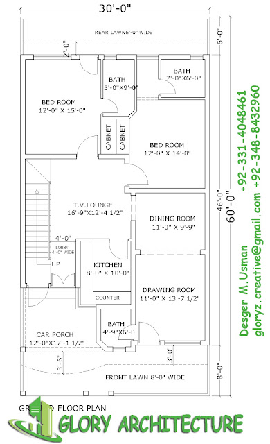 30x60 house  plan  elevation  3D view drawings  Pakistan 