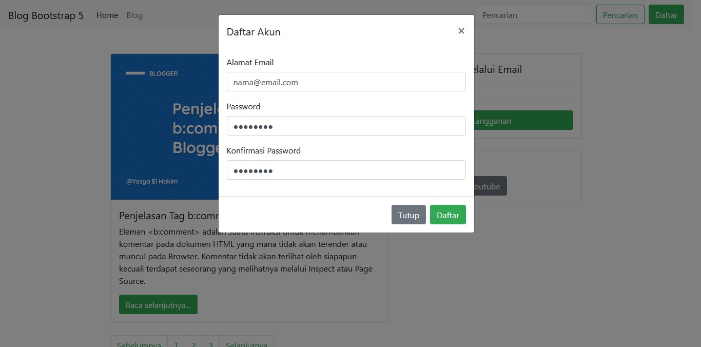 Konten Modal Bootstrap 5