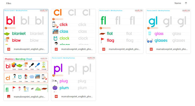 Mama Love Print 自製工作紙 - Phonics Resources 英文拼音練習 L Blending (bl ,cl ,fl ,gl ,pl ) Phonics Kindergarten Printable Activities Free Download