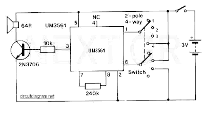 UM3561 based 4 sound effect generator circuit schematic with explanation