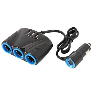 3 Way universal dc to dc car cigarette lighter socket power adapter multi splitter outlet power plug with USB charging port hown - store