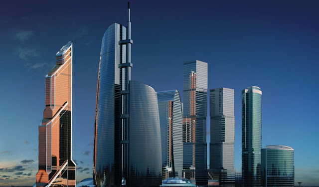 Rendering of new Moscow's skyline with domination of the Federation Tower