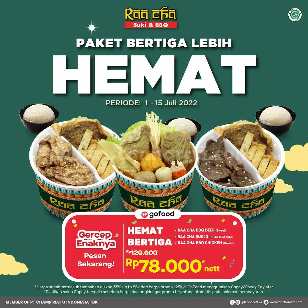 RAA CHA SUKI Promo PAKET BERTIGA cuma Rp 78.000 Lebih Hemat