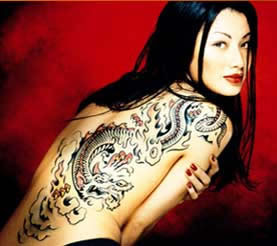 Beautiful girl and  japanese tatoo