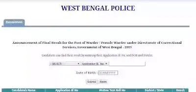 WBP Warder Police Result