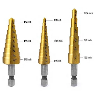 3 standard SAE step drill bits can drill 28 different sizes of holes on different thicknesses of materials titanium 10nm - HSS and Impact Ready