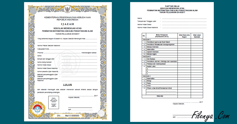 Contoh Ijazah UN & SHUN 2017 Sesuai PERMENDIKBUD No 14 