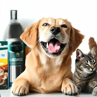 A dog and a cat enjoying Pet Supplies Plus products
