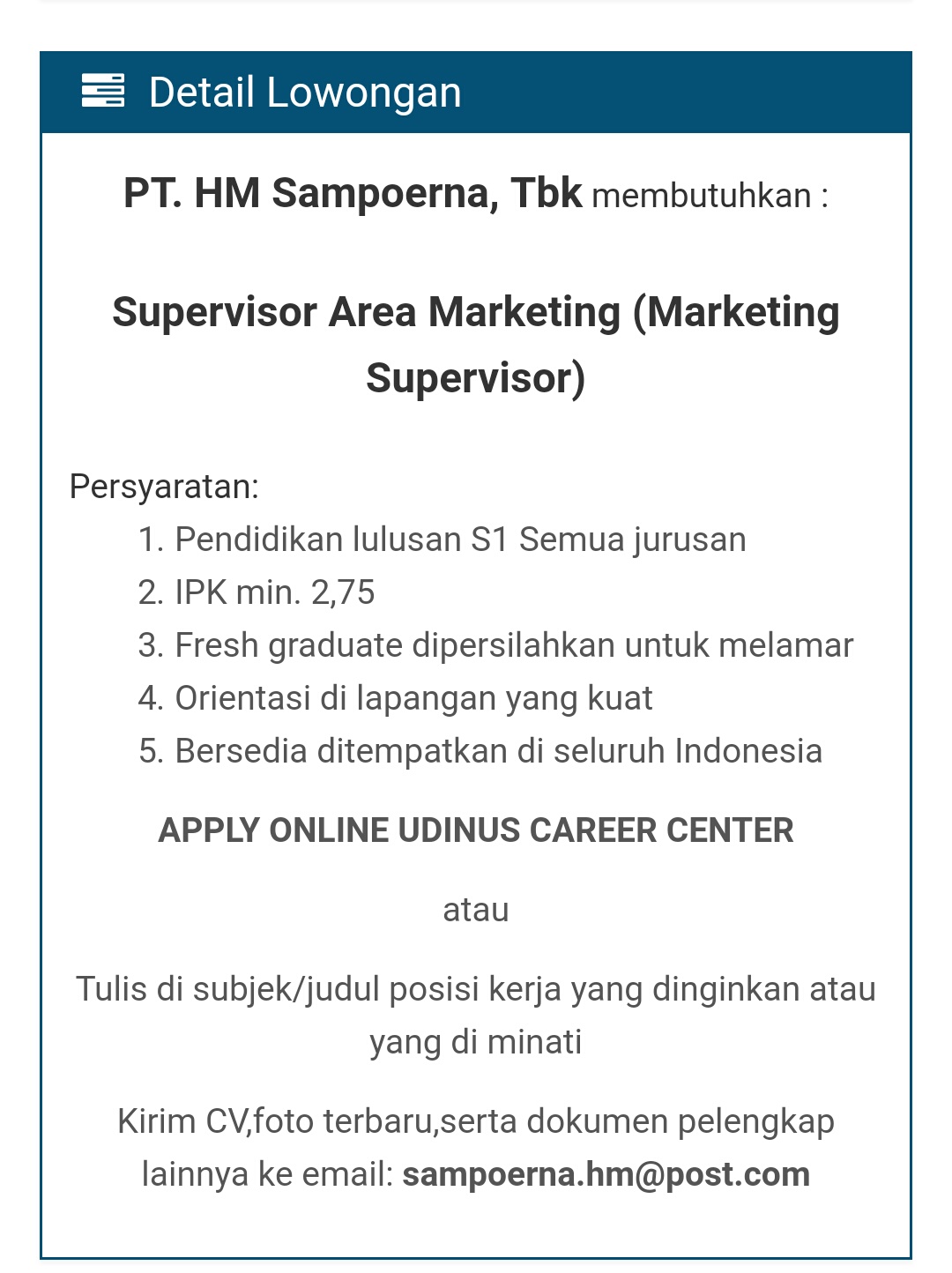 Lowongan Kerja PT.HM.Sampoerna Tbk - Homepage Nasional Jobs ID