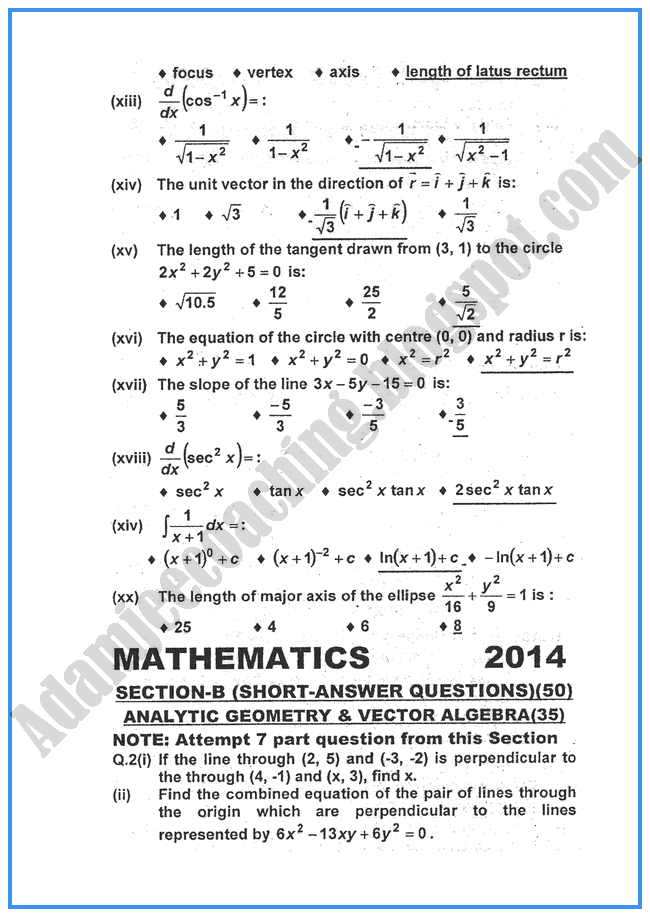 Mathematics-2014-past-year-paper-class-XII