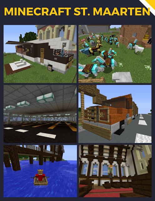 Collage van afbeeldingen uit Minecraft uit de St. Maartenwereld.