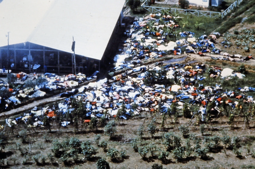 From the FBI files, an aerial photo of the aftermath of the November 1978 mass suicide in Jonestown, Guyana