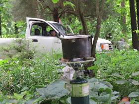 pan heating on propane camp stove