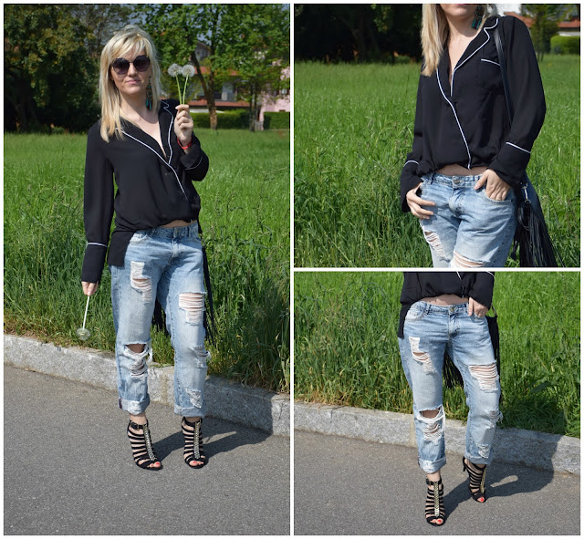 outfit camicia pigiama pajam shirt come abbinare una camicia pigiama how to wear pijama shirt boyfriend jeans mariafelicia magno fashion blogger colorblock by felym fashion blogger italiane outfit primaverili outfit aprile 2017 spring outfit april outfit