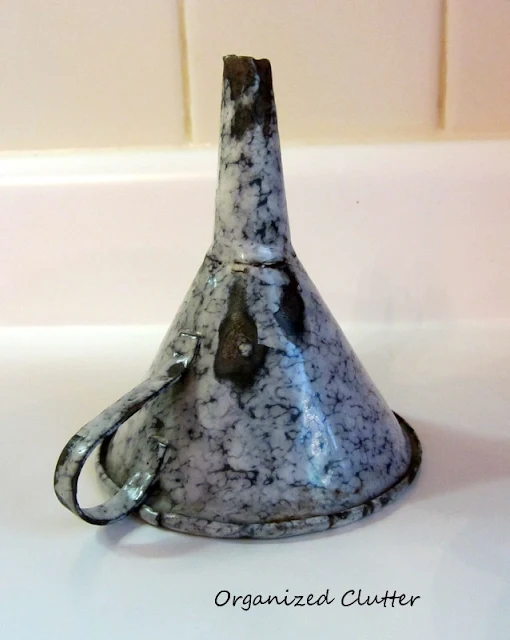 Small Vintage Graniteware Enamelware Funnel with Handle