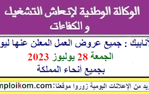 الأنابيك : جميع عروض العمل المعلن عنها ليوم الجمعة 28 يوليوز 2023 بجميع أنحاء المملكة