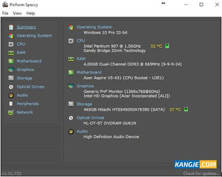 Hasil scanning hardware dan informasi ditampilkan lengkap di aplikasi Speccy