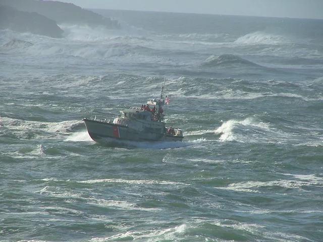 Coast Guard boat battling big waves