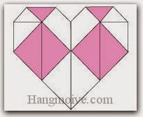 Bước 13: Hoàn thành cách gấp hình trái tim hai màu khác nhau bằng giấy theo phong cách origami.