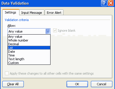 mengatur daftar pilihan isian di ms excel