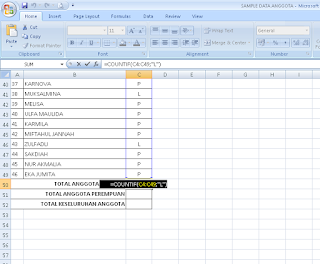 Tutorial Office - Cara Menghitung Jumlah Data Berjenis Kelamin Laki-laki atau Perempuan Dalam Tabel Microsoft Office Excel - Langkah 4