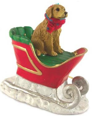 Golden Retriever Dog in Sleigh Christmas Ornament New