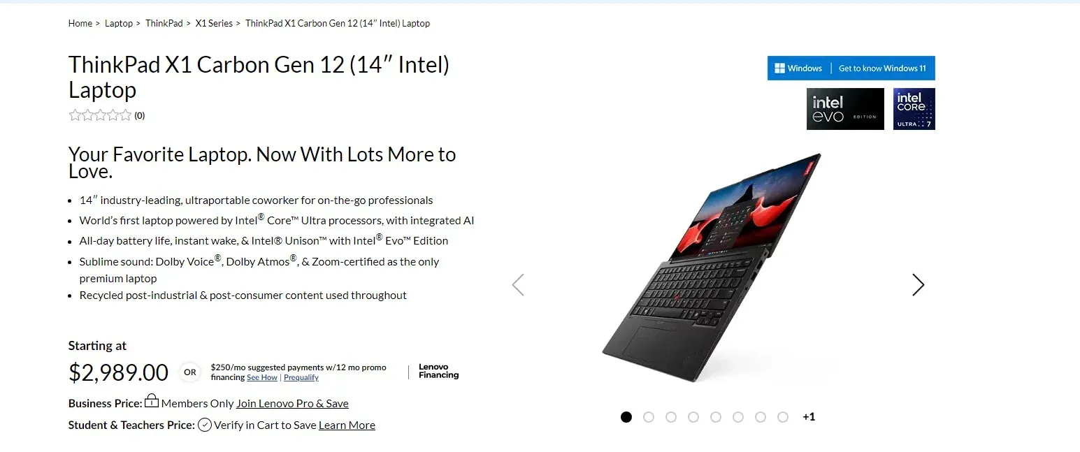 لابتوب ThinkPad X1 Carbon Gen 12 ... المميزات والخصائص والسعر