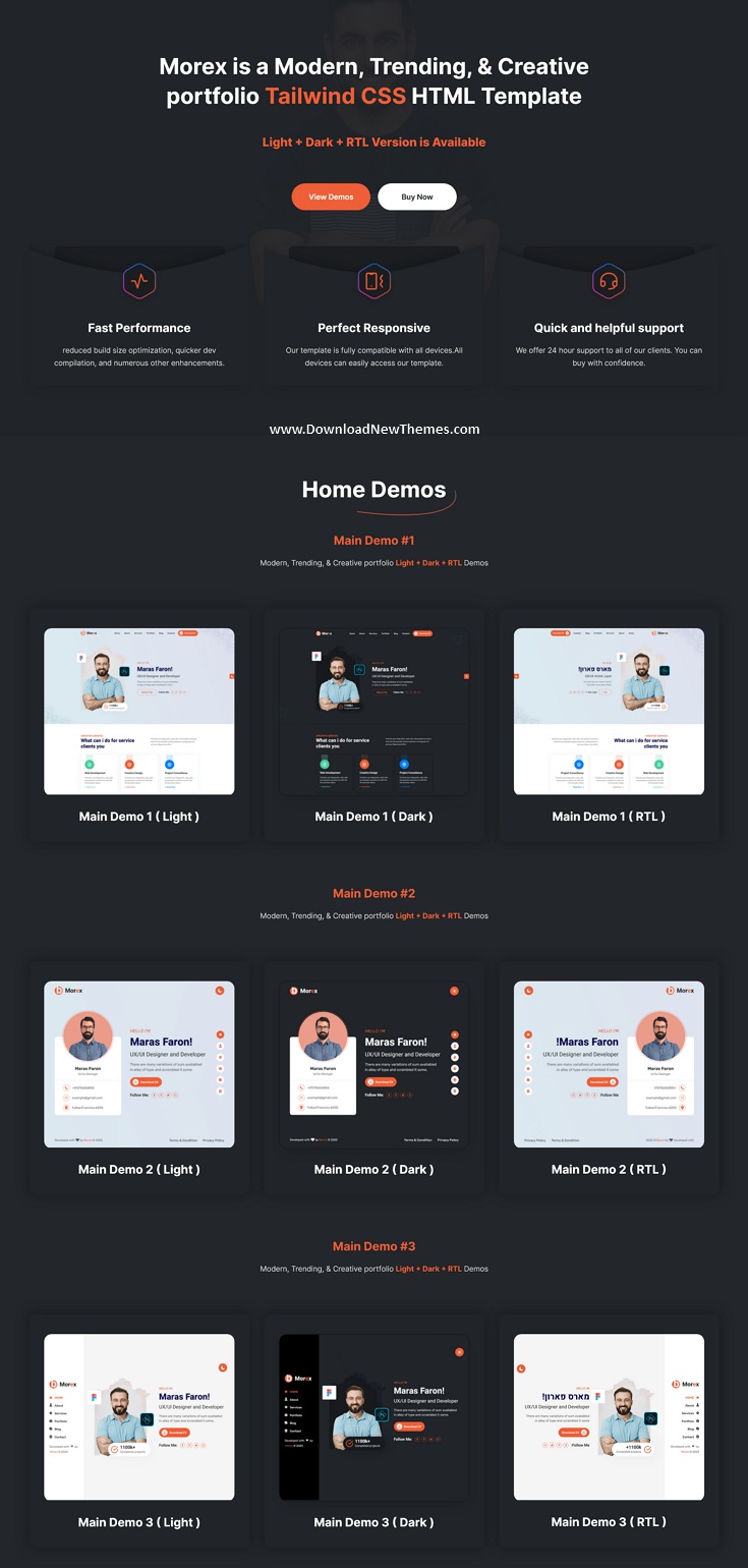 Morex - Tailwind CSS Personal Portfolio Template + RTL Review