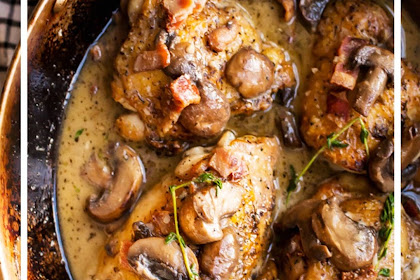 Creamy Whole30 Bacon Mushroom Chicken Thighs with Thyme