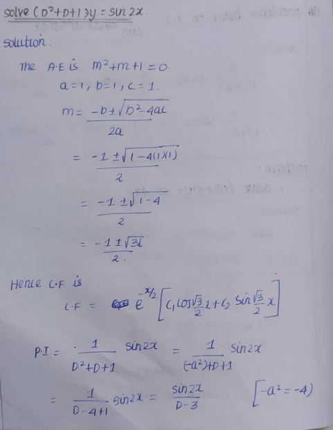 solve(D^2+D+1)y=sin2x