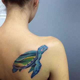  Small Turtle Tattoo On Women Back Shoulder